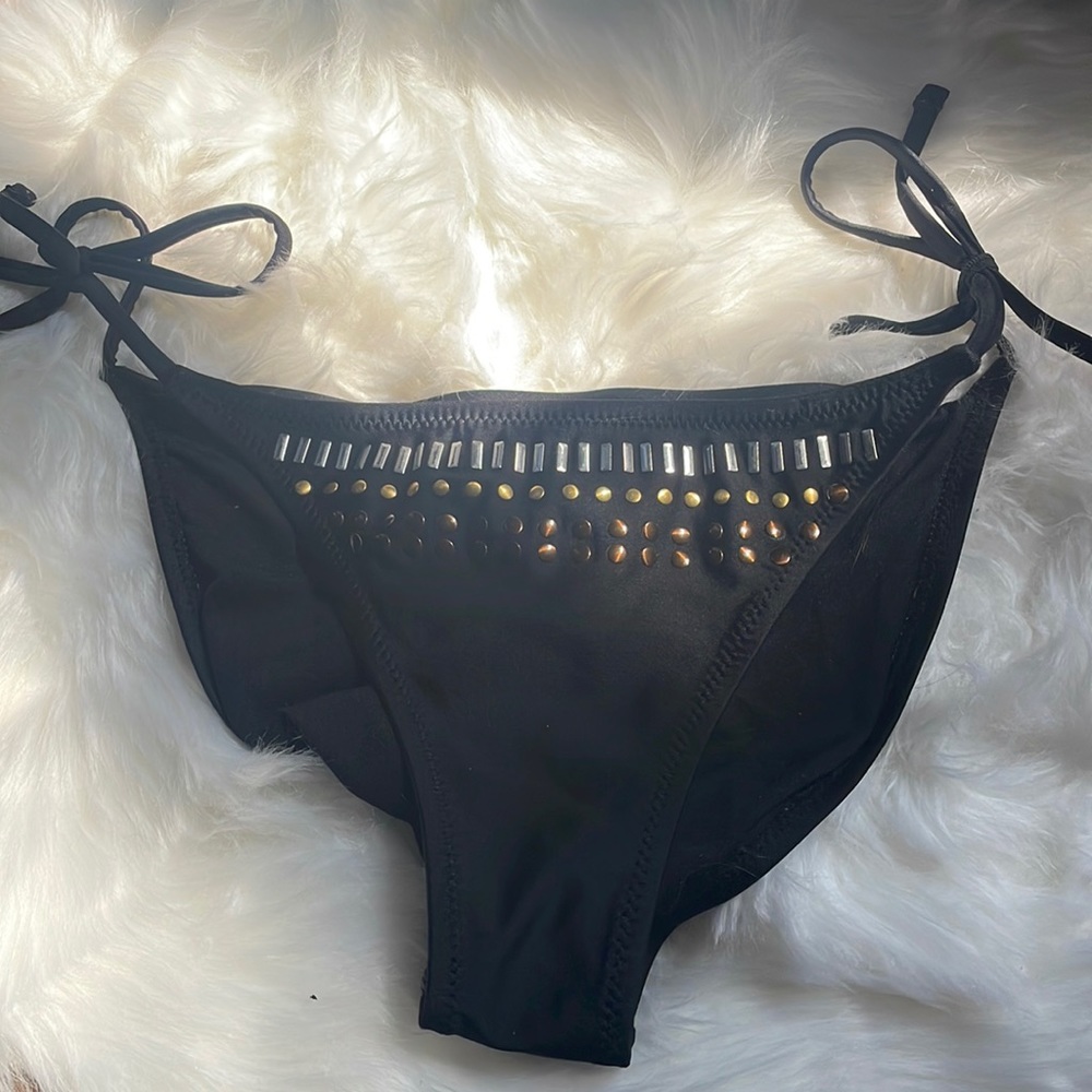 Black beaded tie bikini bottoms